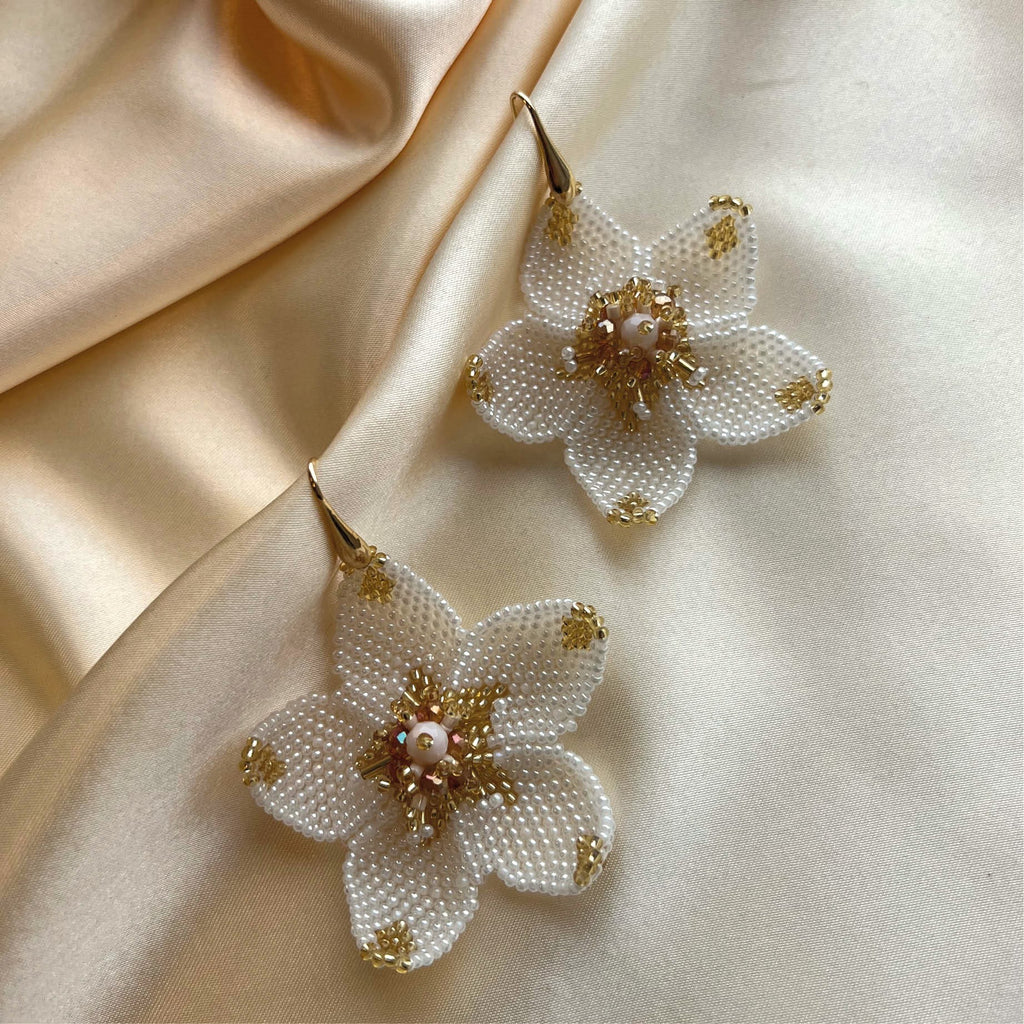 Poppy Flower Earrings - Beige Gold