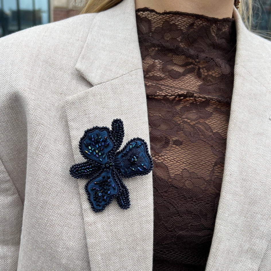 Statement Flower Brooch - Dark Blue