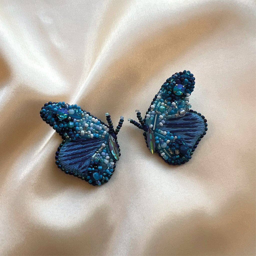 Blue Papilon Earrings - Satin - Paulie Pocket