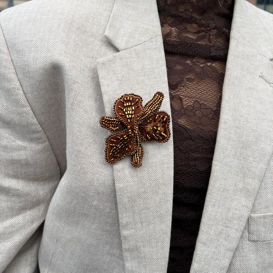 Statement Flower Brooch - Brown