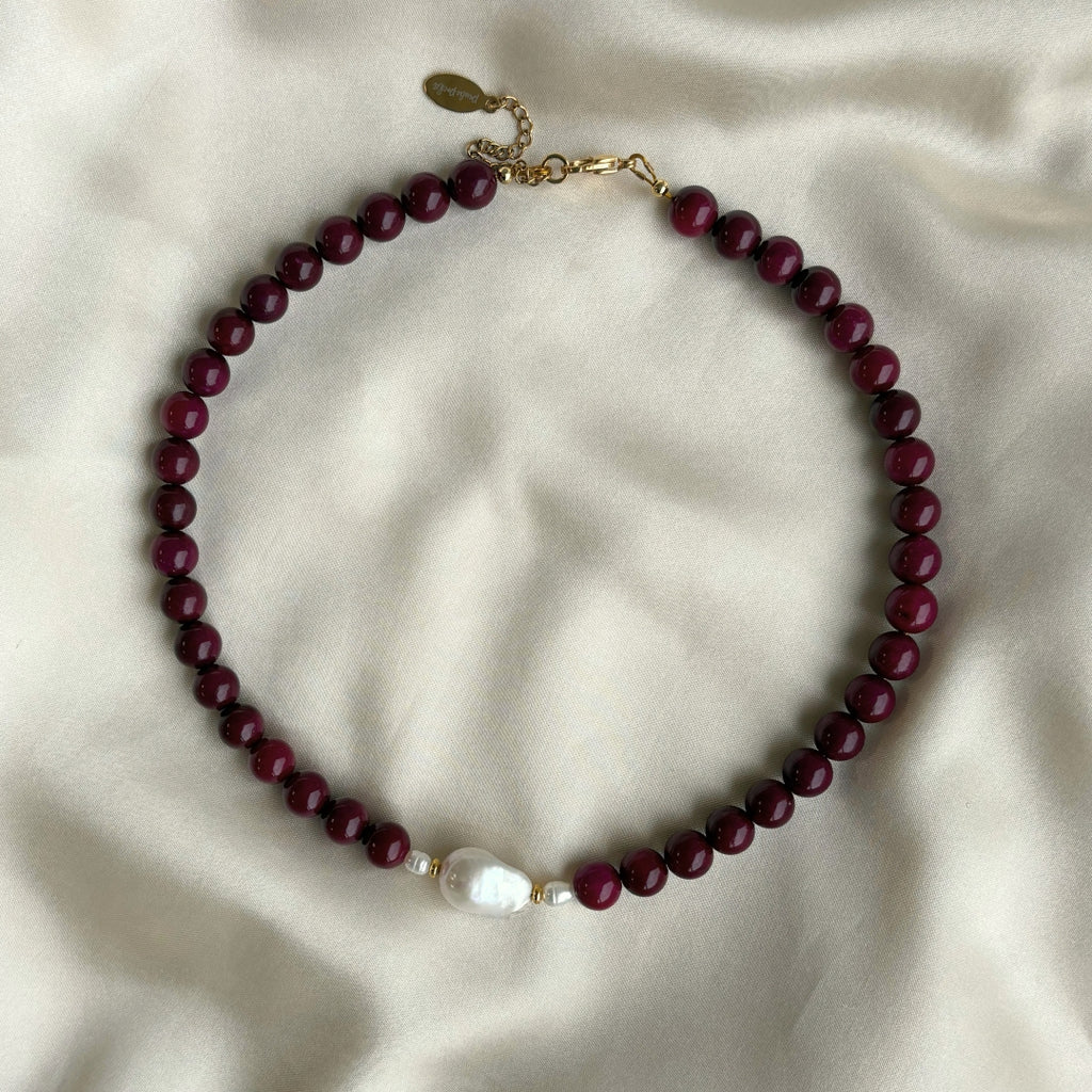 Burgundy Beads Pearl Necklace