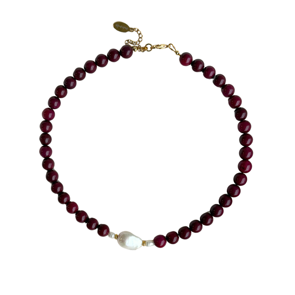 Burgundy Beads Pearl Necklace