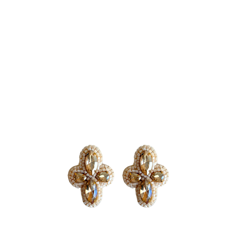 Crystal Stud Earrings - Beige