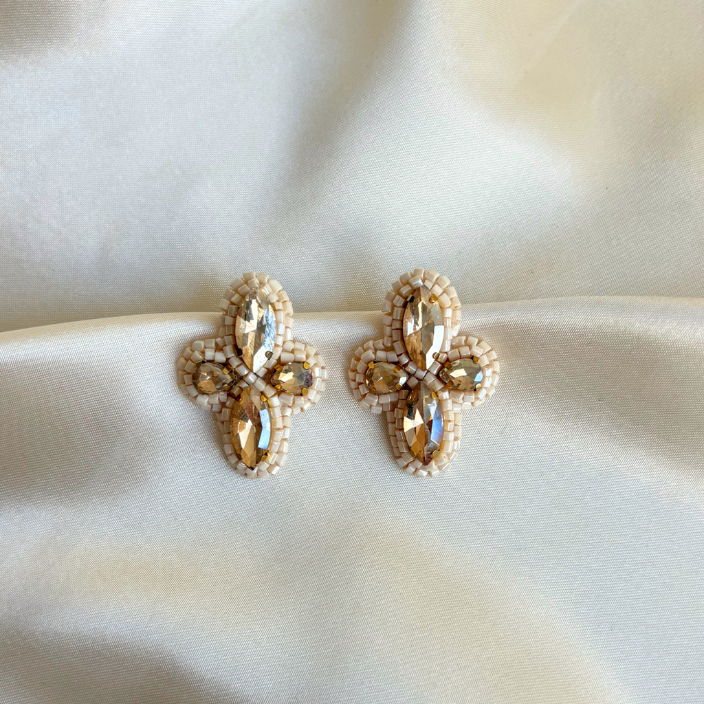 Crystal Stud Earrings - Beige