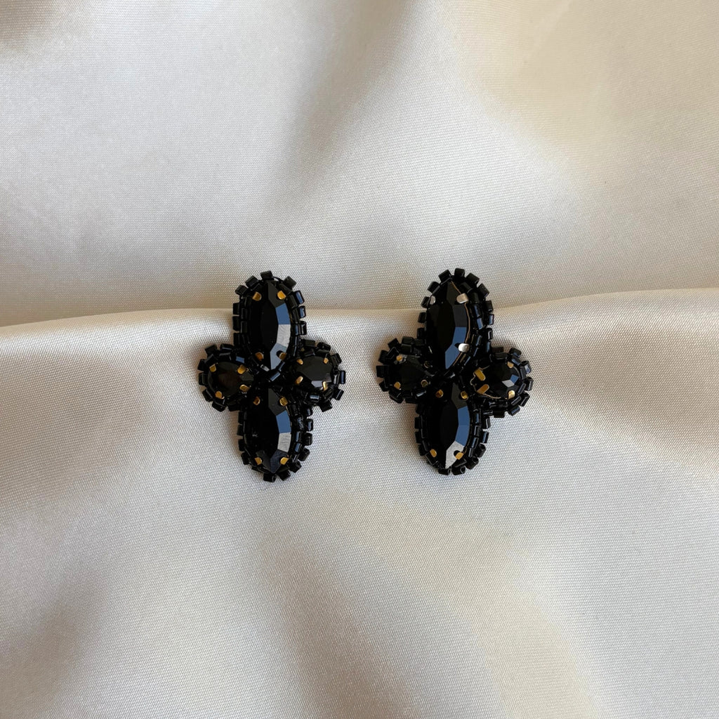 Crystal Stud Earrings - Black
