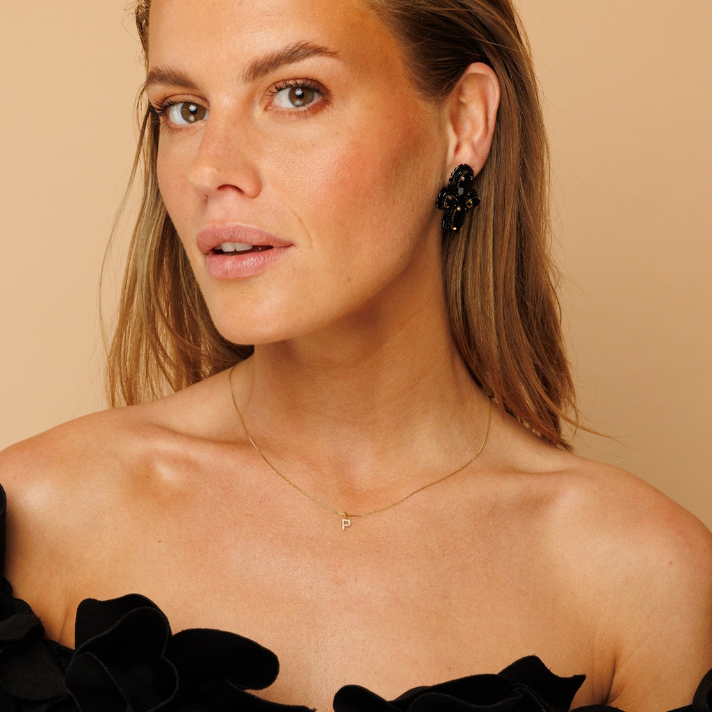 Crystal Stud Earrings - Black