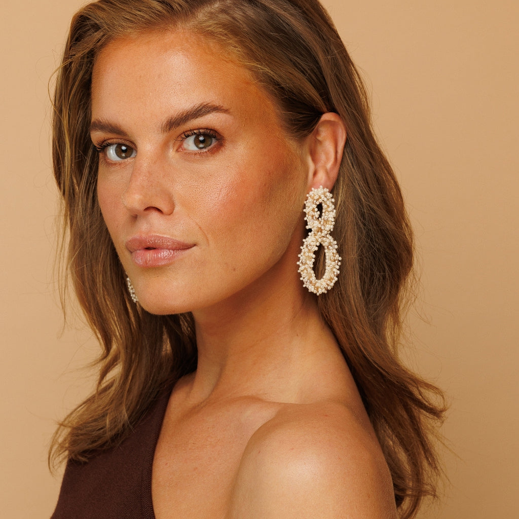Double Oval Lizzy Earrings - Beige