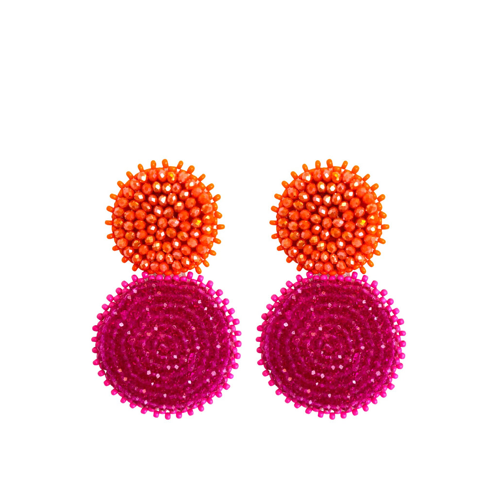 Double Beads Earrings - Orange Fuchsia - Paulie Pocket