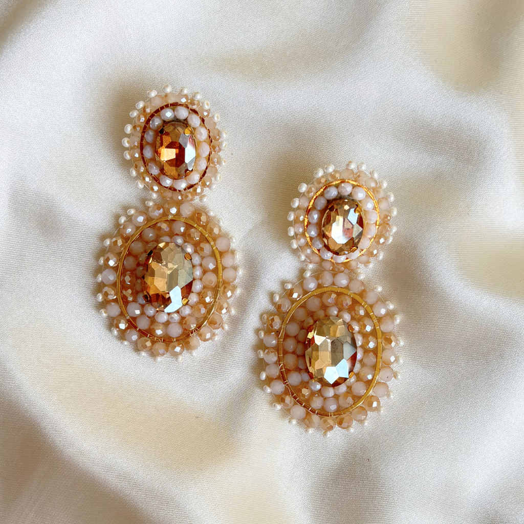 Double Luna Earrings - Beige