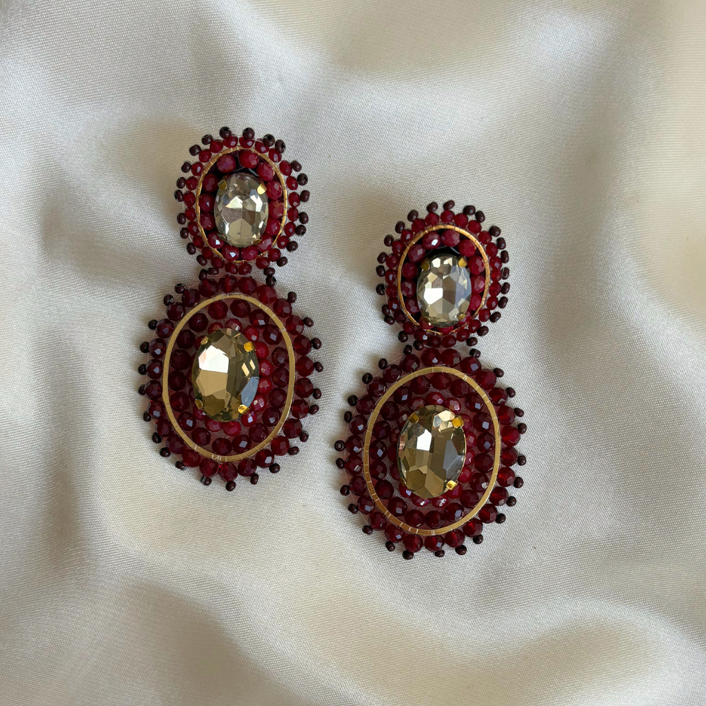 Double Luna Earrings - Burgundy