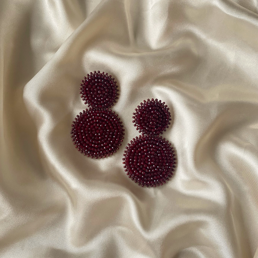 Double beads Earrings - Burgundy - Satin - Paulie Pocket