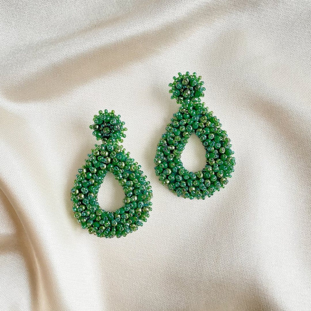 Drops Beads Earrings - Green - Satin - Paulie Pocket