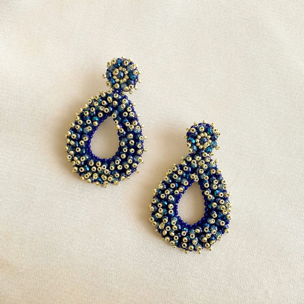 Drops Beads Earrings - Blue Gold - Satin - Paulie Pocket