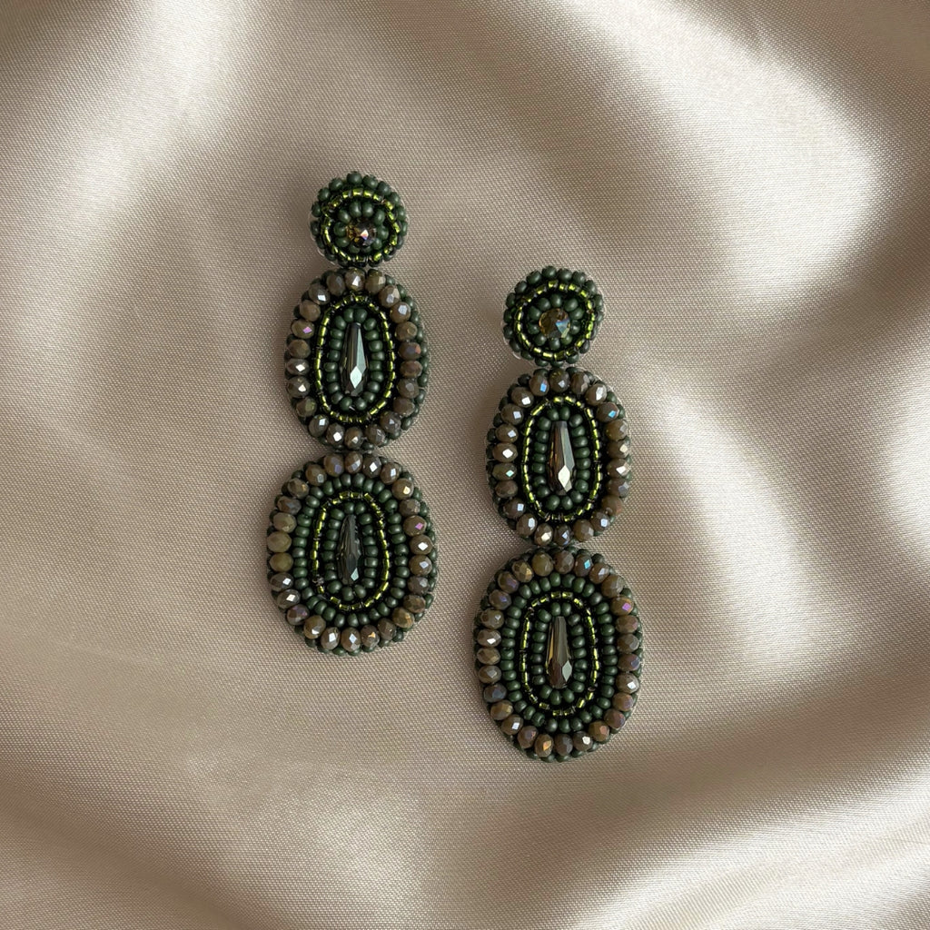 Ella Shine Earrings - Olive Green