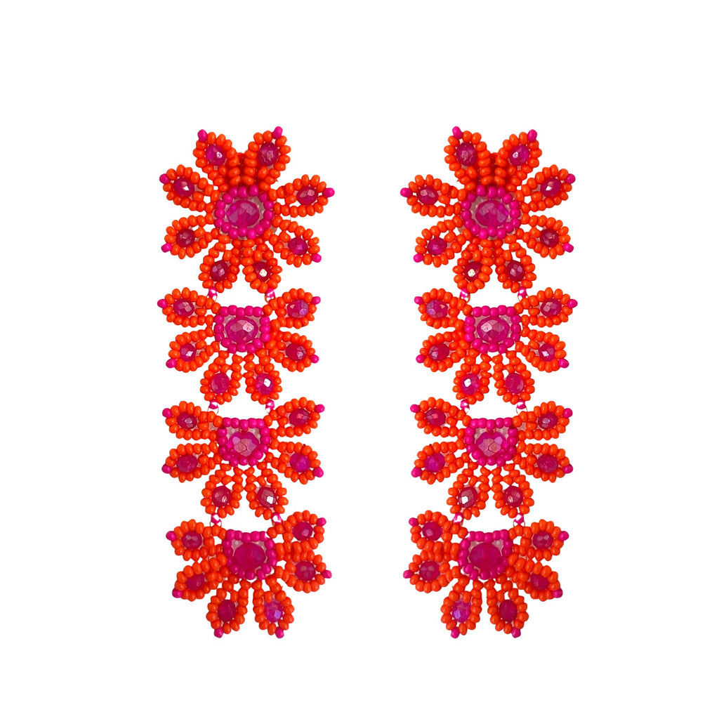 Flowery Statement Earrings - Orange Fuchsia - Paulie Pocket