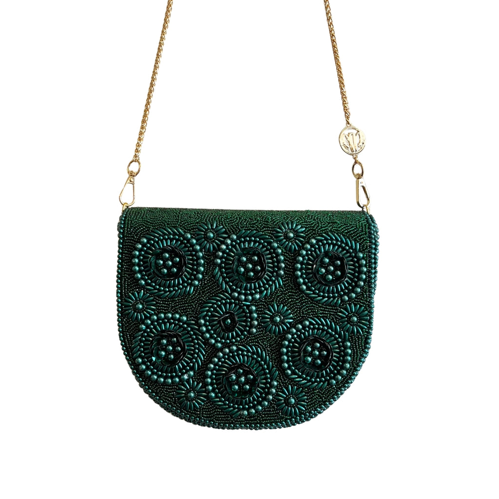 Round Beaded Bag - Dark Green | Paulie Pocket
