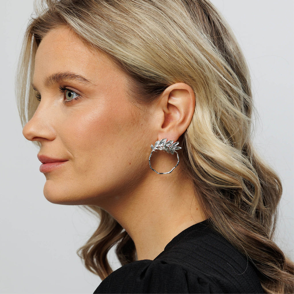 Leaf Earrings - Silver - Model - Paulie Pocket