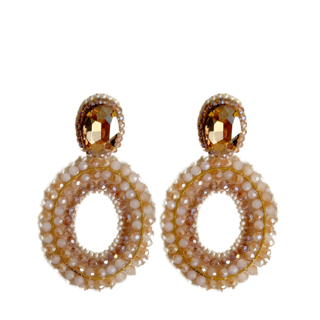 Oval Stone Earrings - Beige
