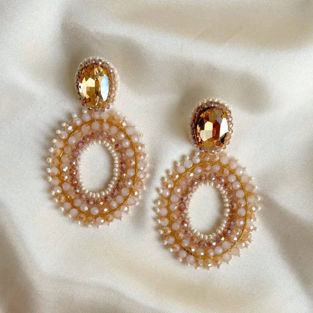Oval Stone Earrings - Beige