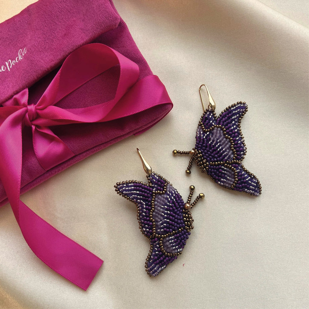 Butterfly Earrings - Purple - Satin - Paulie Pocket