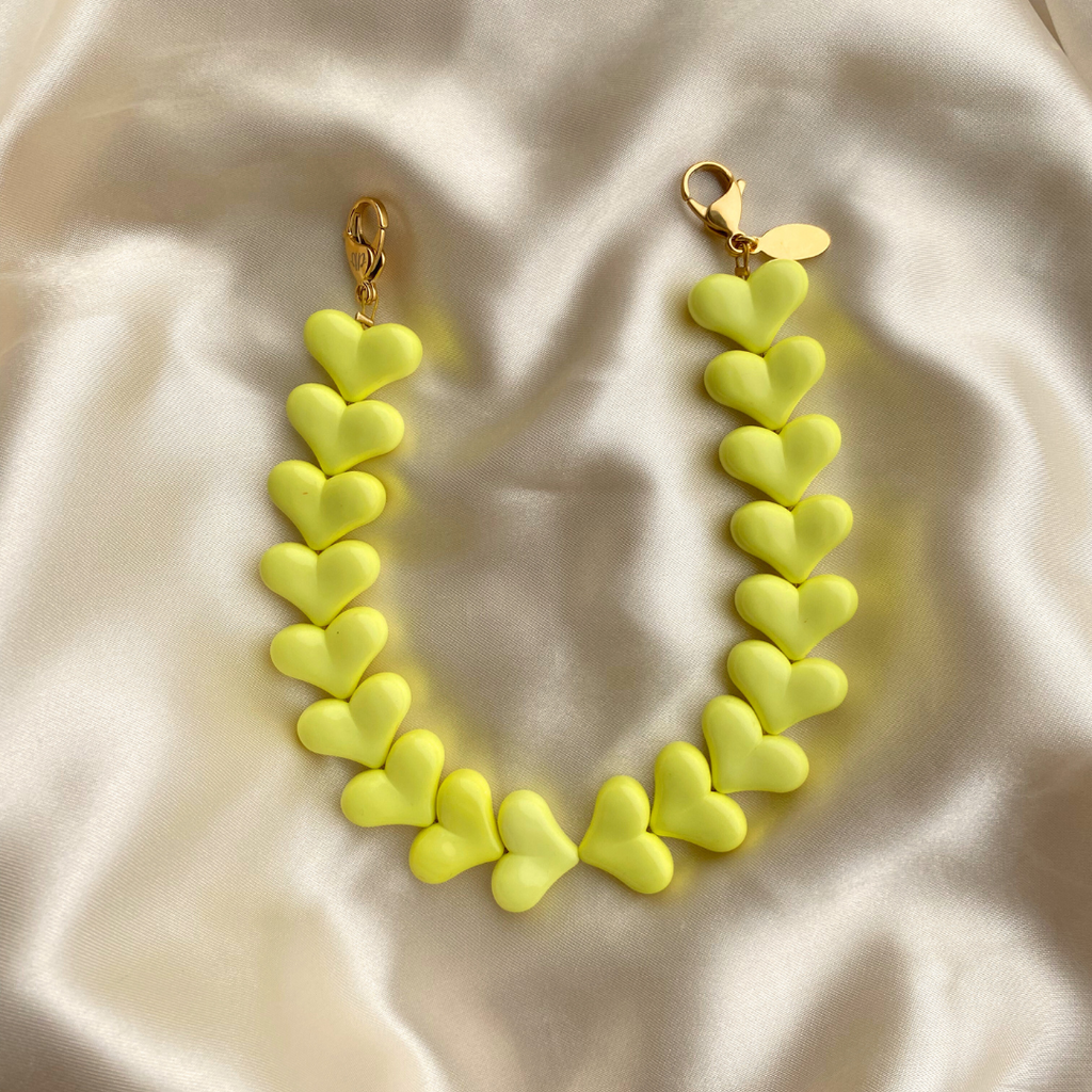 Hearts Phone Cord - Yellow - Satin - Paulie Pocket