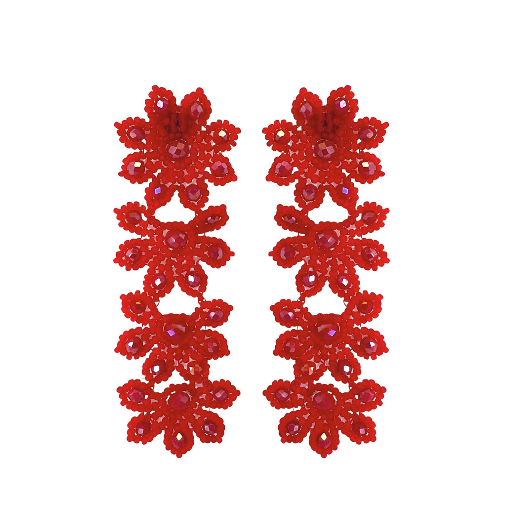 Flowery Statement Earrings - Red Matte - Paulie Pocket