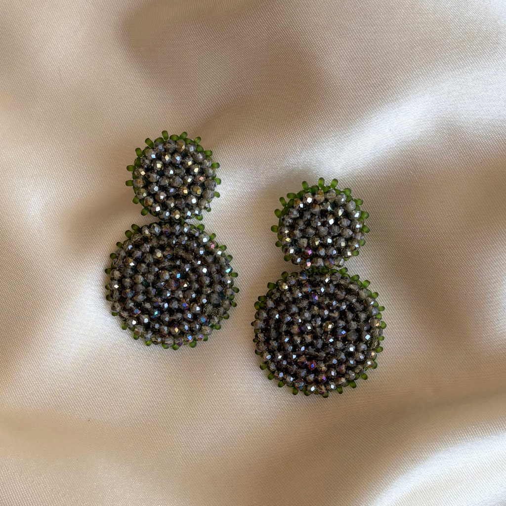 Small Double Beads Earrings - Olive Green