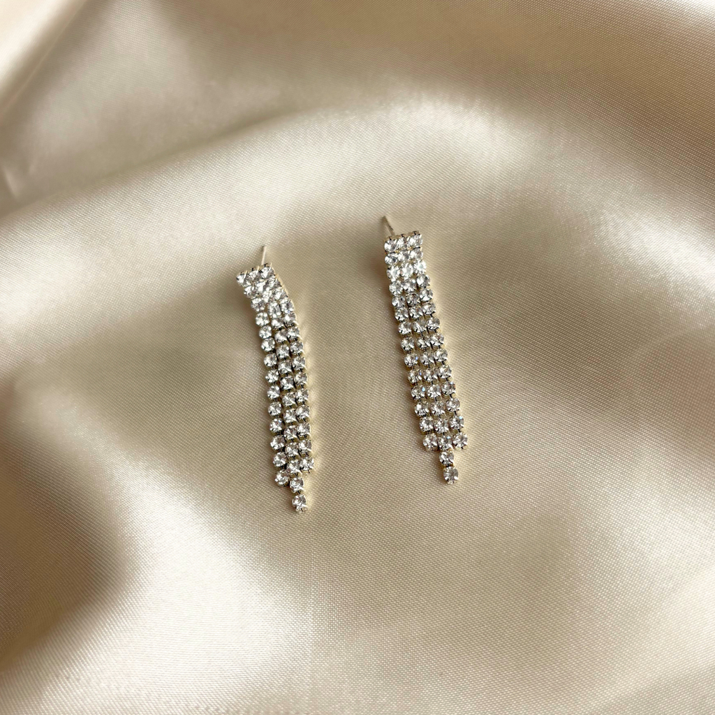 Kleine Strass Wasserfall Ohrringe – Silber