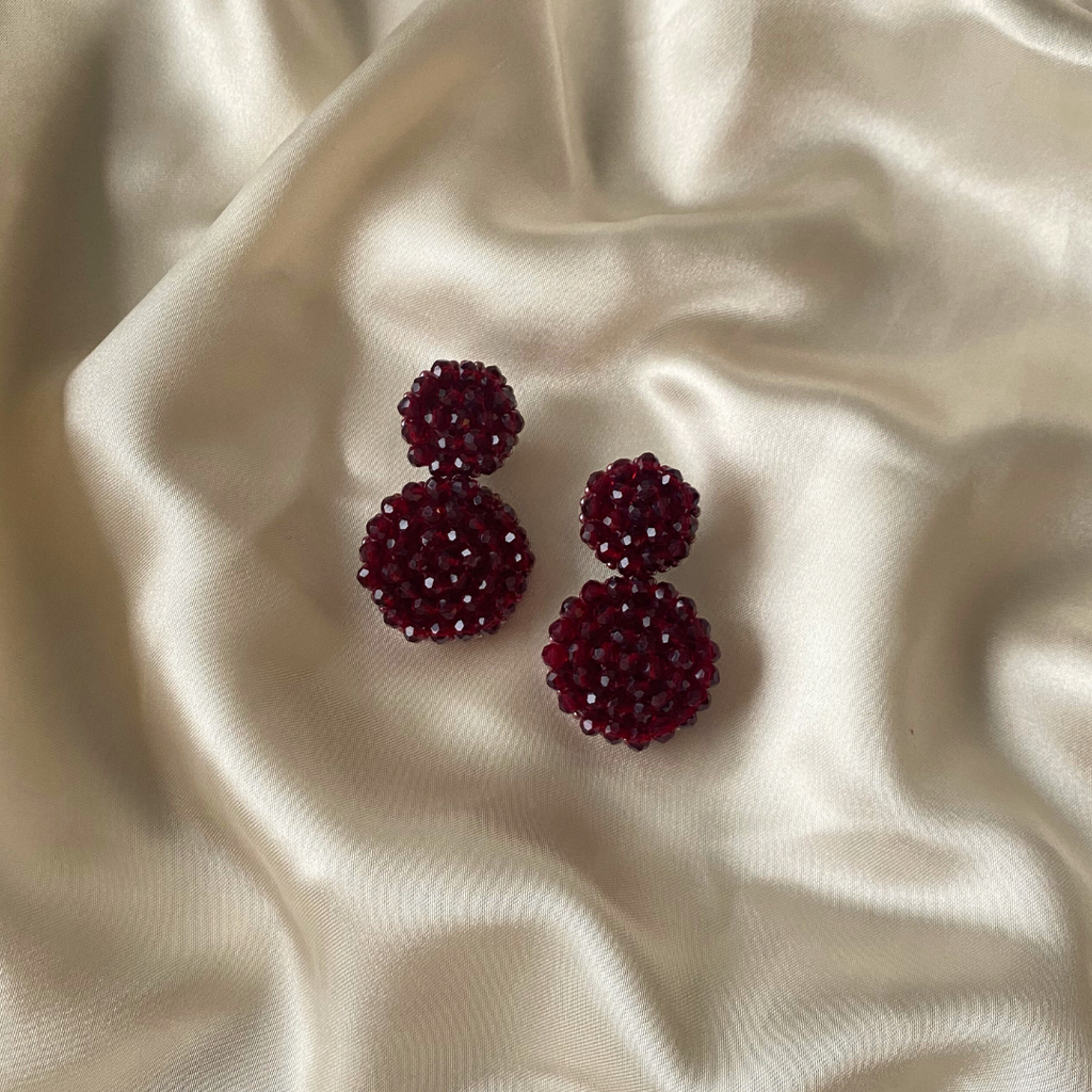 Small Double Earrings - Burgundy - Satin - Paulie Pocket