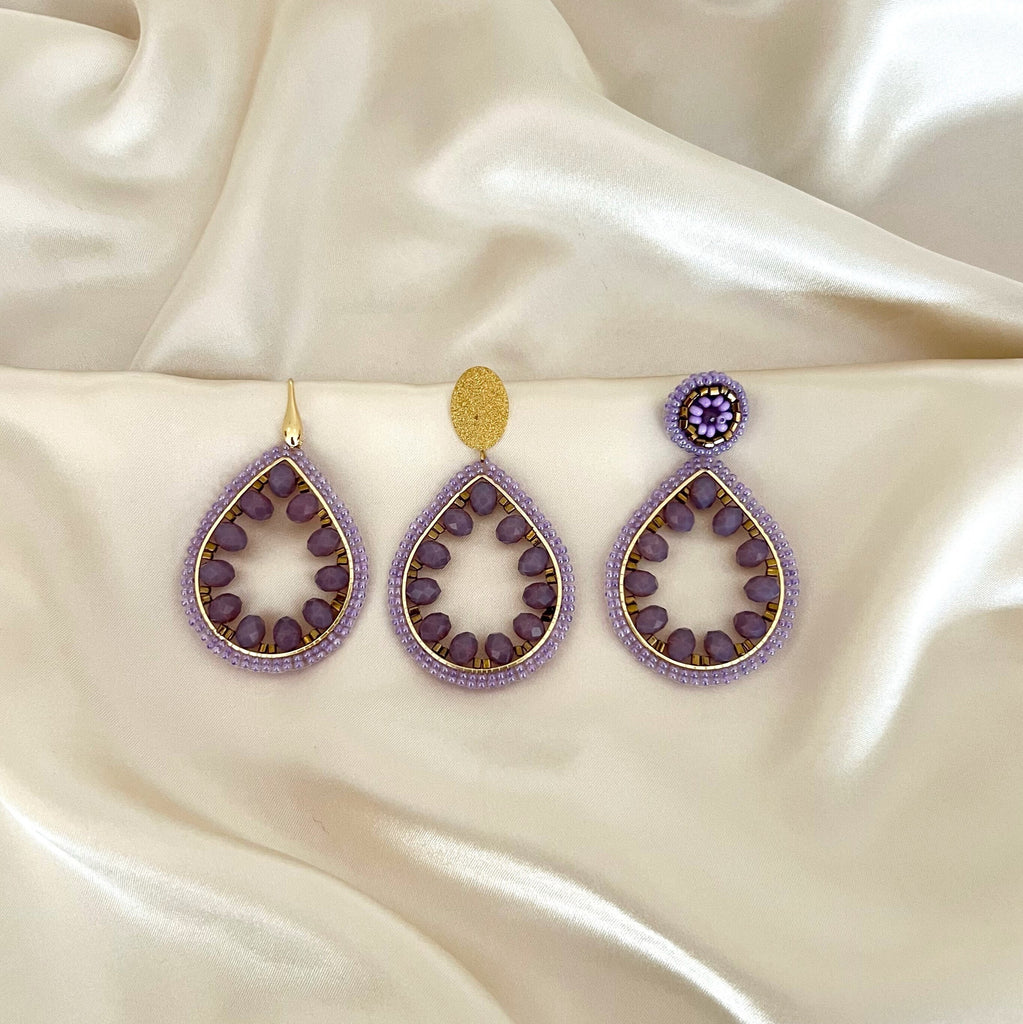 Sofie Earrings - Purple - Satin - Paulie Pocket