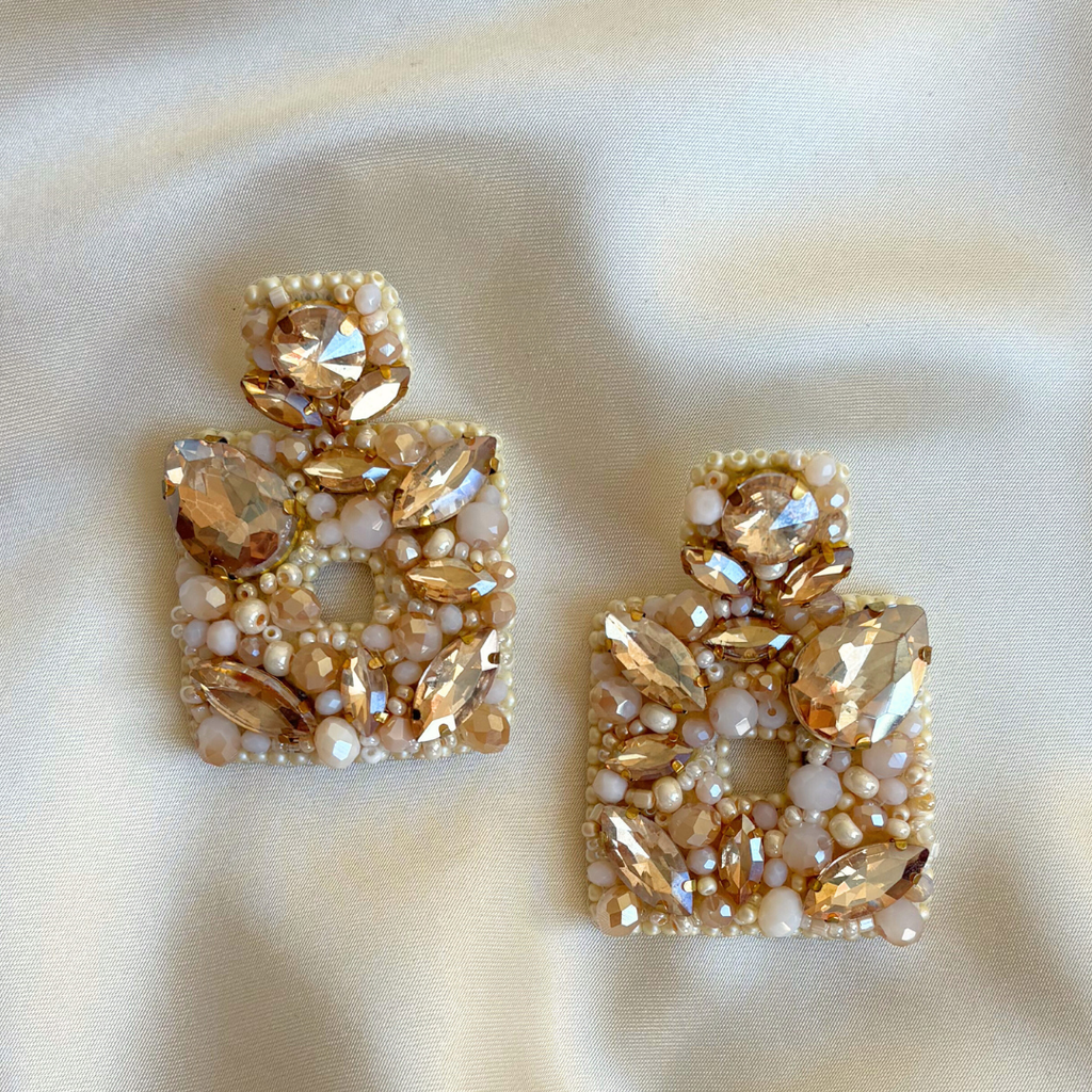 Squared Spark Earrings - Beige