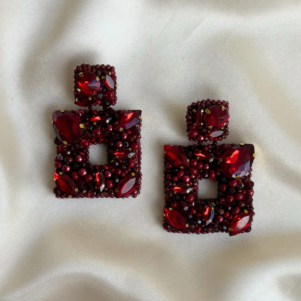 Squared Spark Earrings - Burgundy