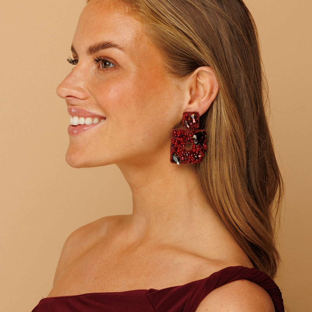 Squared Spark Earrings - Burgundy