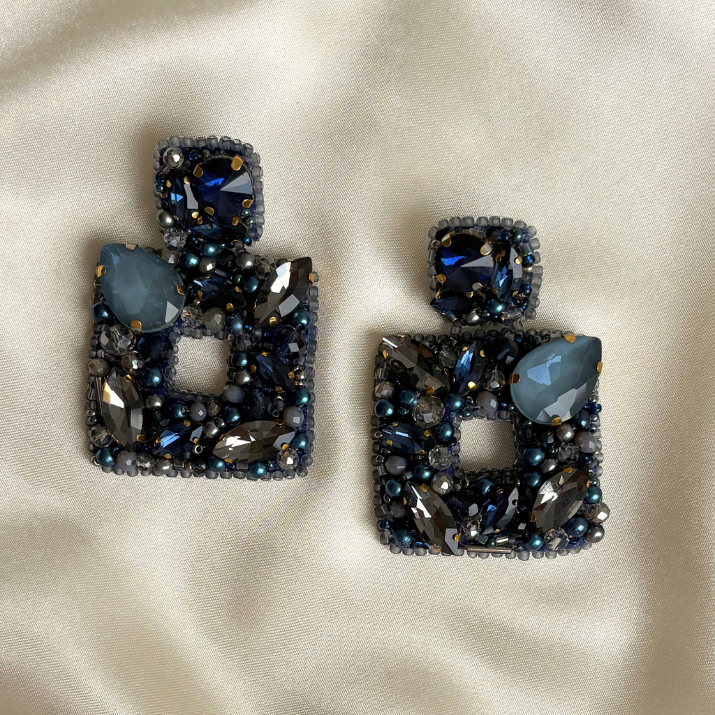 Squared Spark Earrings - Blue Grey