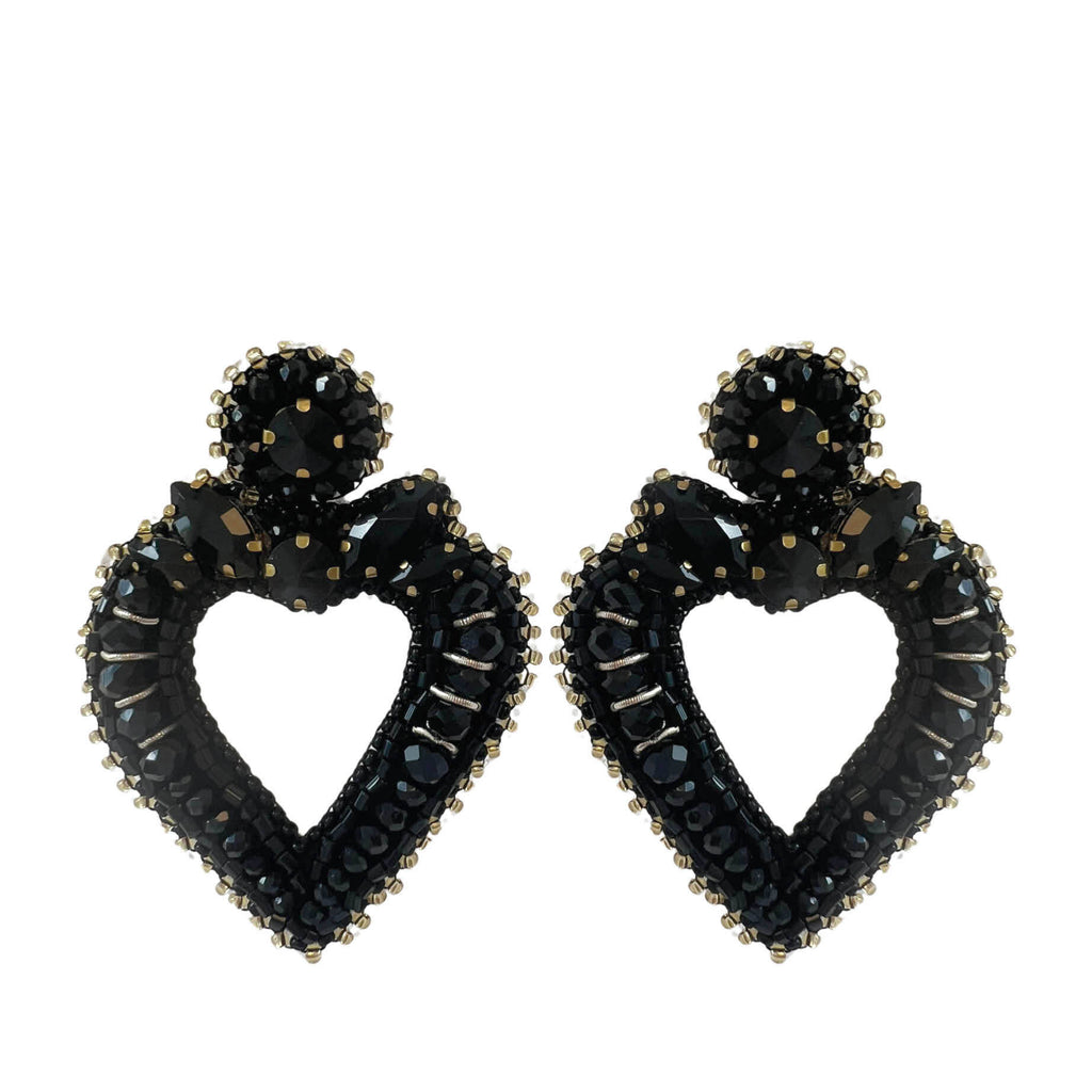 Statement Heart Earrings - Black