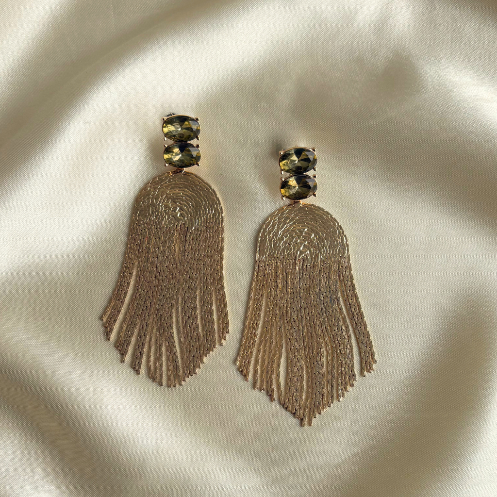 Stein Fringe Ohrringe – Grün