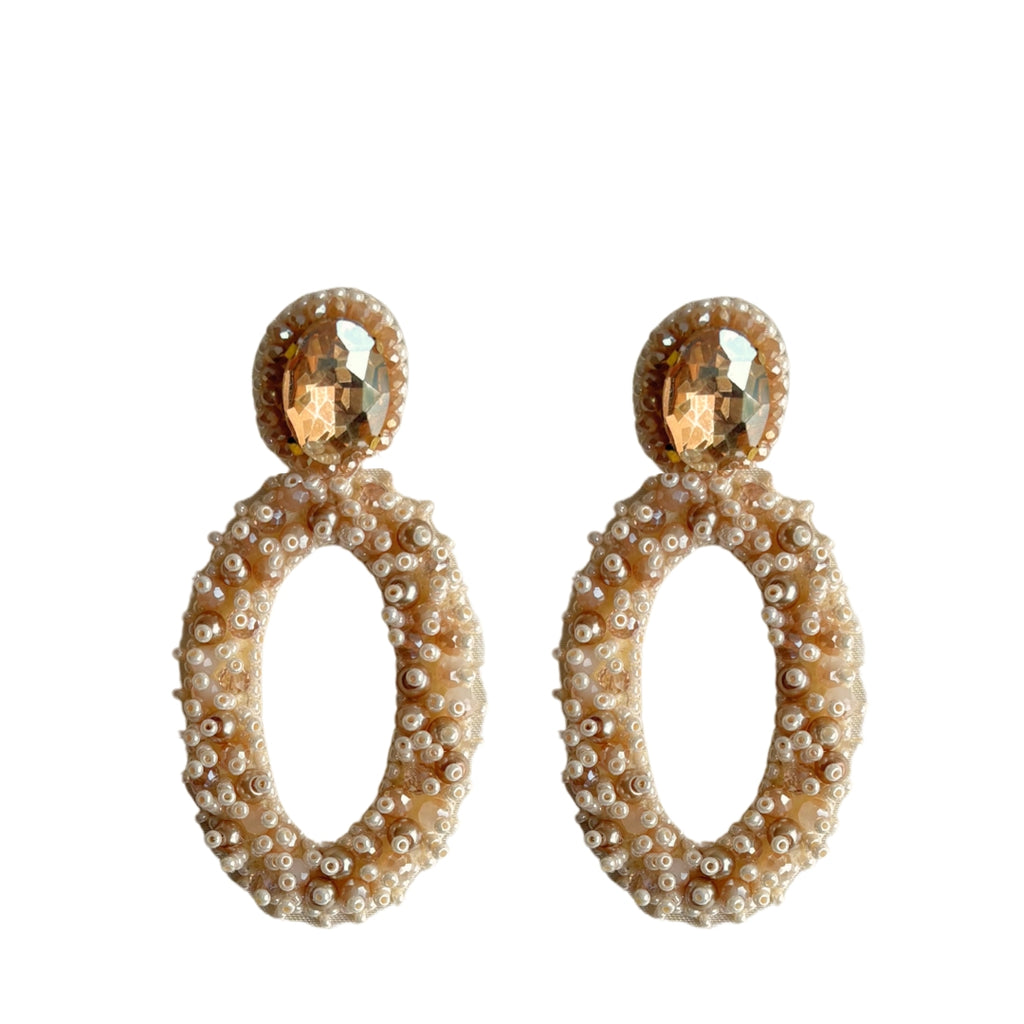 Stone Oval Lizzy Earrings - Beige