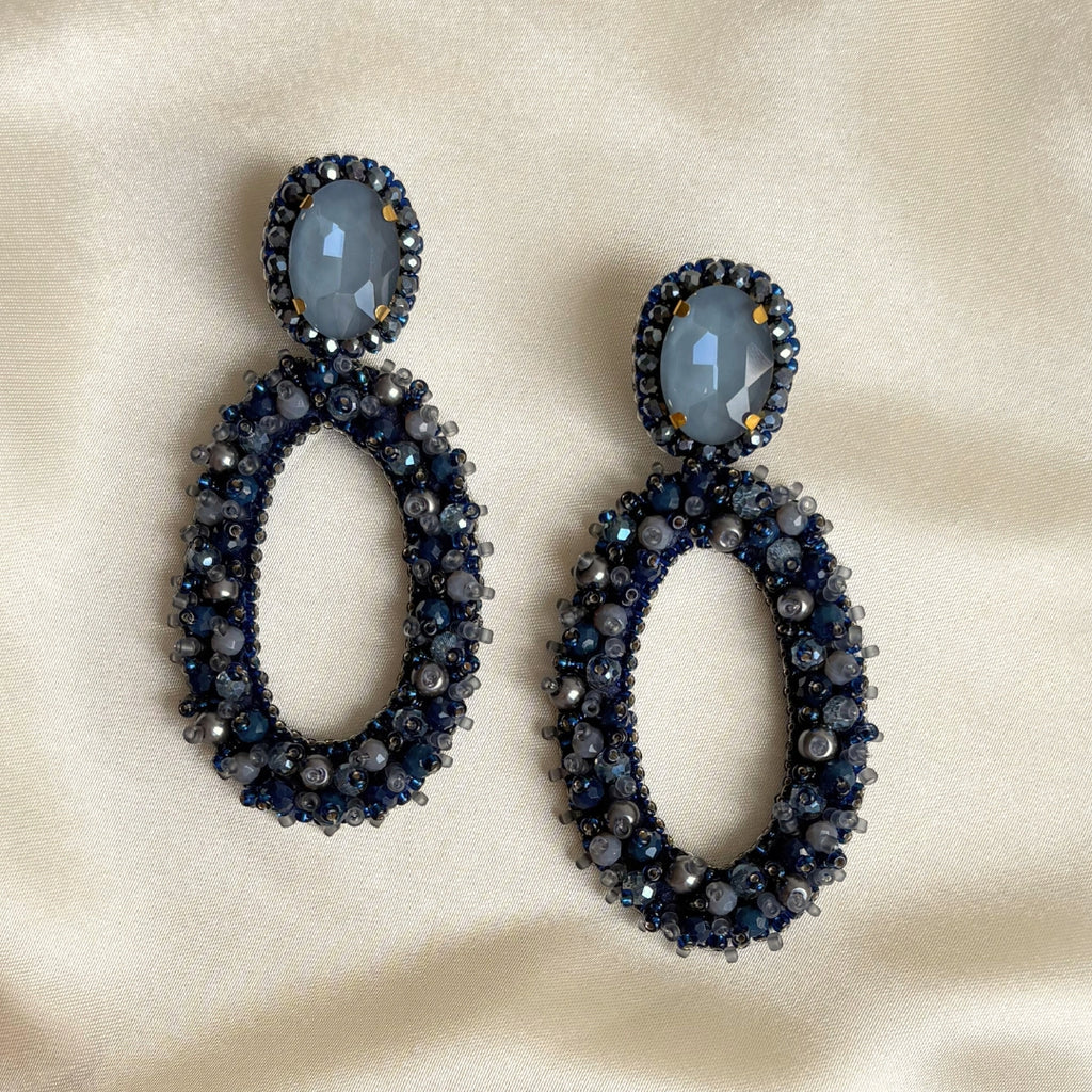 Stone Oval Lizzy Earrings - Blue