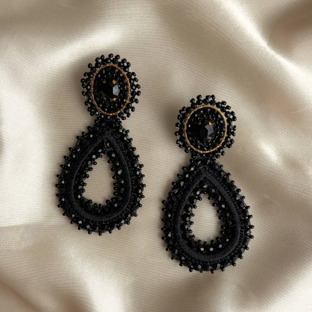 Tarah Drops Stone Earrings - Black