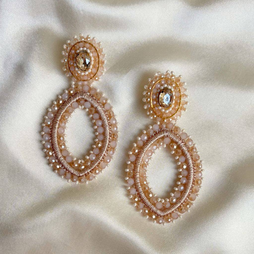 Tarah Navette Stone Earrings - Beige