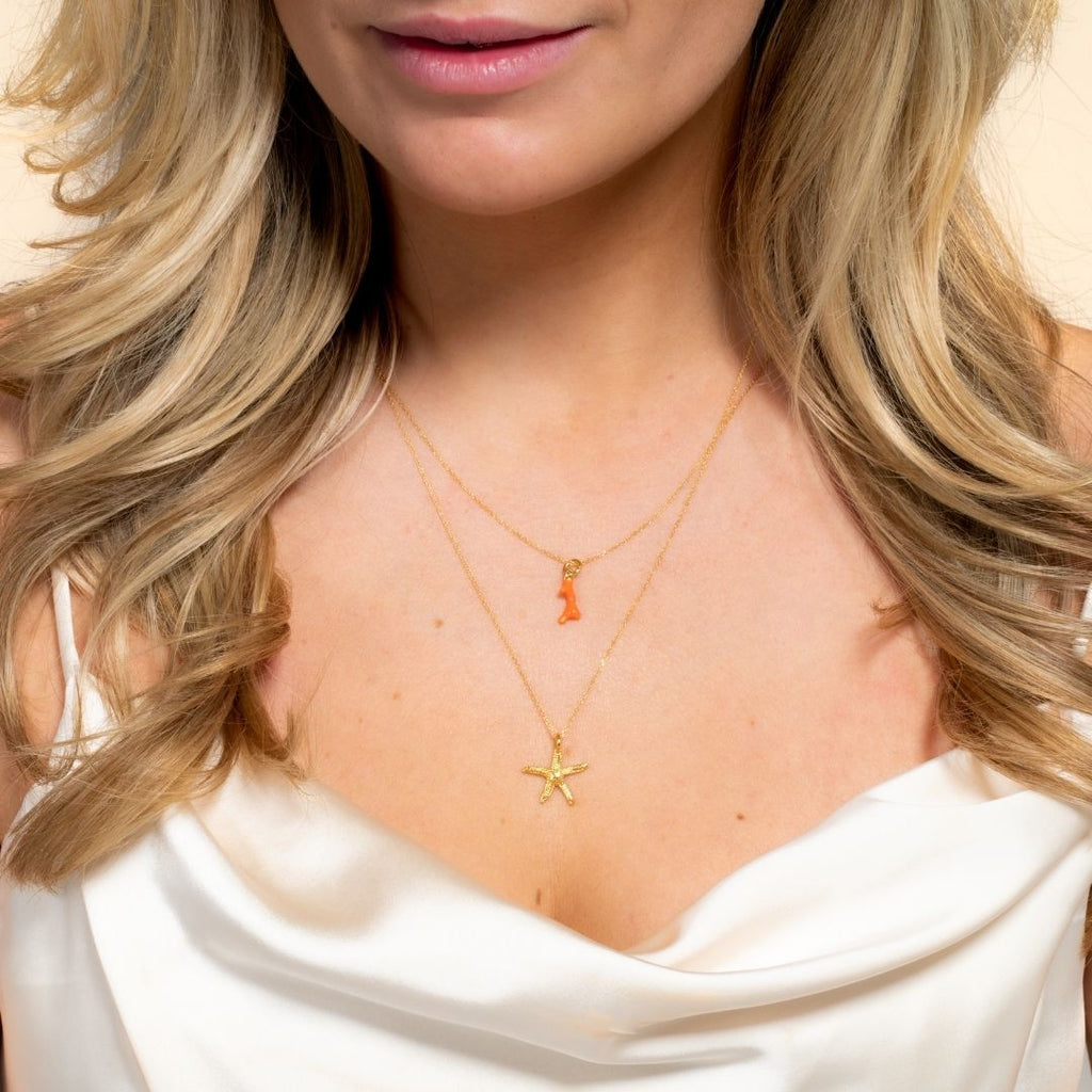 Coral & Starfish Necklace - Model - Paulie Pocket
