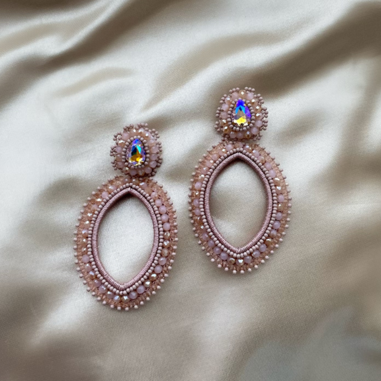 Isabella Stone Earrings - Old Pink - Satin - Paulie Pocket