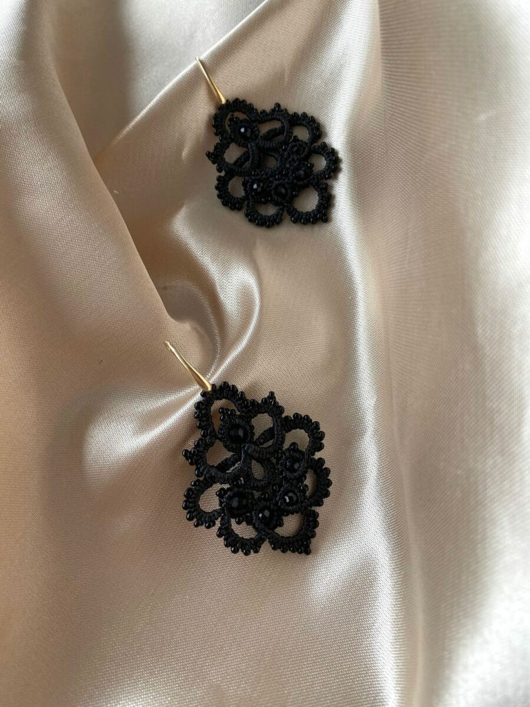 Lace Earrings - Black - Satin - Paulie Pocket 