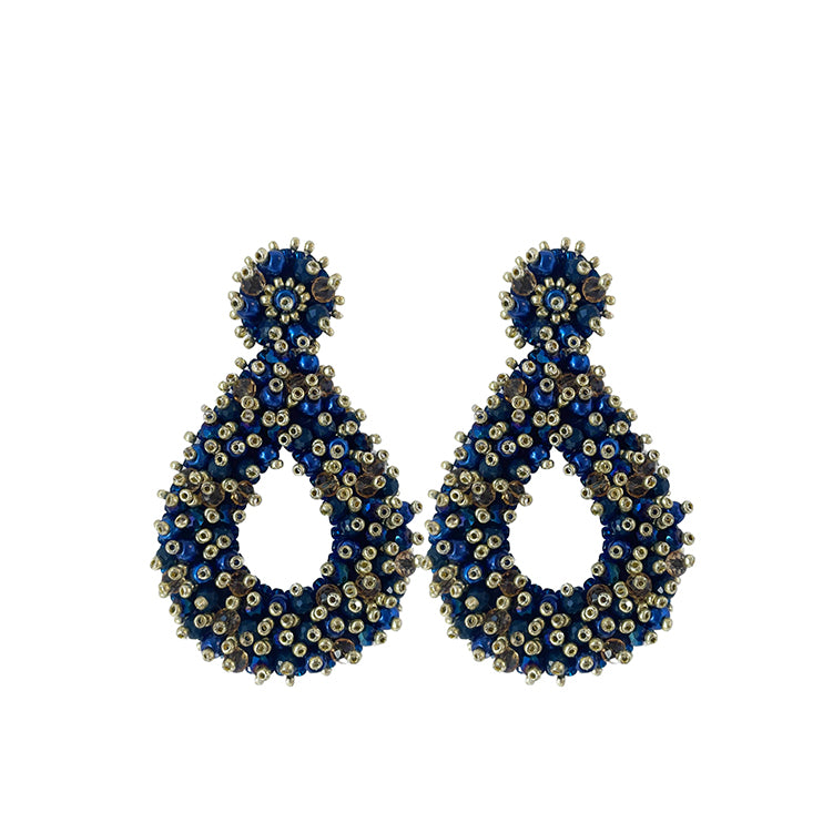 Drops Beads Earrings - Blue Gold - Paulie Pocket